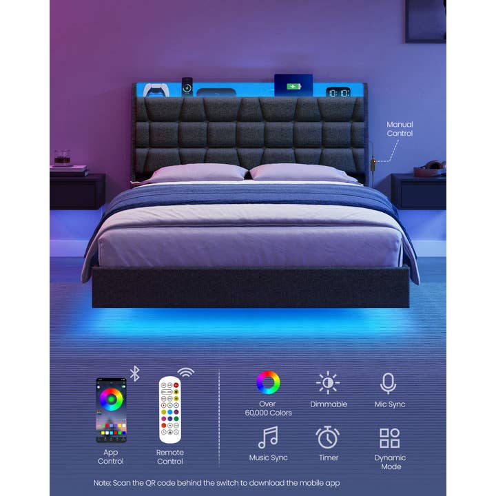 Cadre de lit flottant taille réelle avec lumières LED - Lit queen pour la vente par Greenwestons