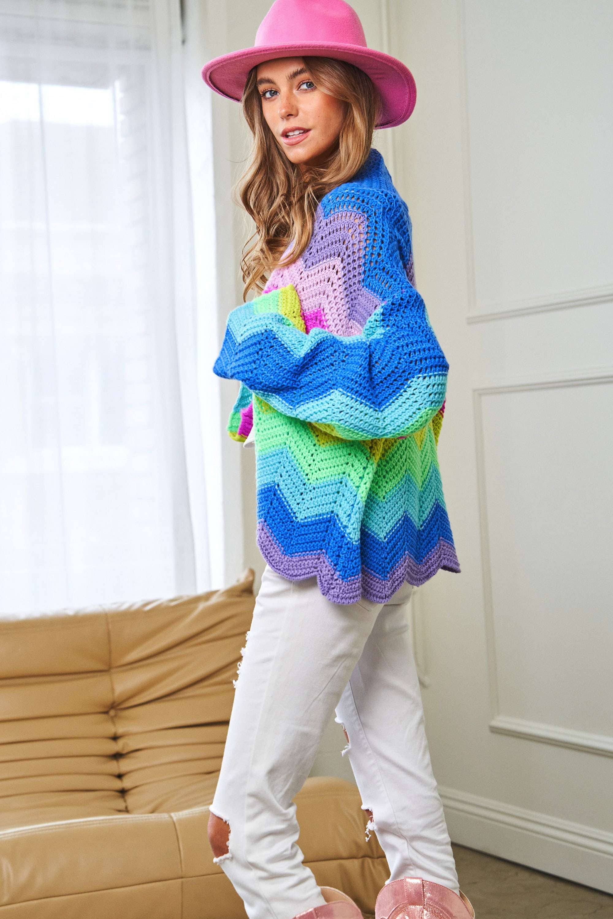 PLUS RAINBOW MULTI COLOR KNIT SWEATER CARDIGAN for wholesale on Faire14