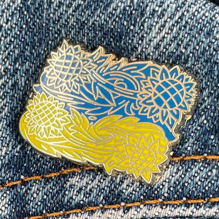 Ukraine Flag Enamel Pin by VikaVita for wholesale by Dissent Pins