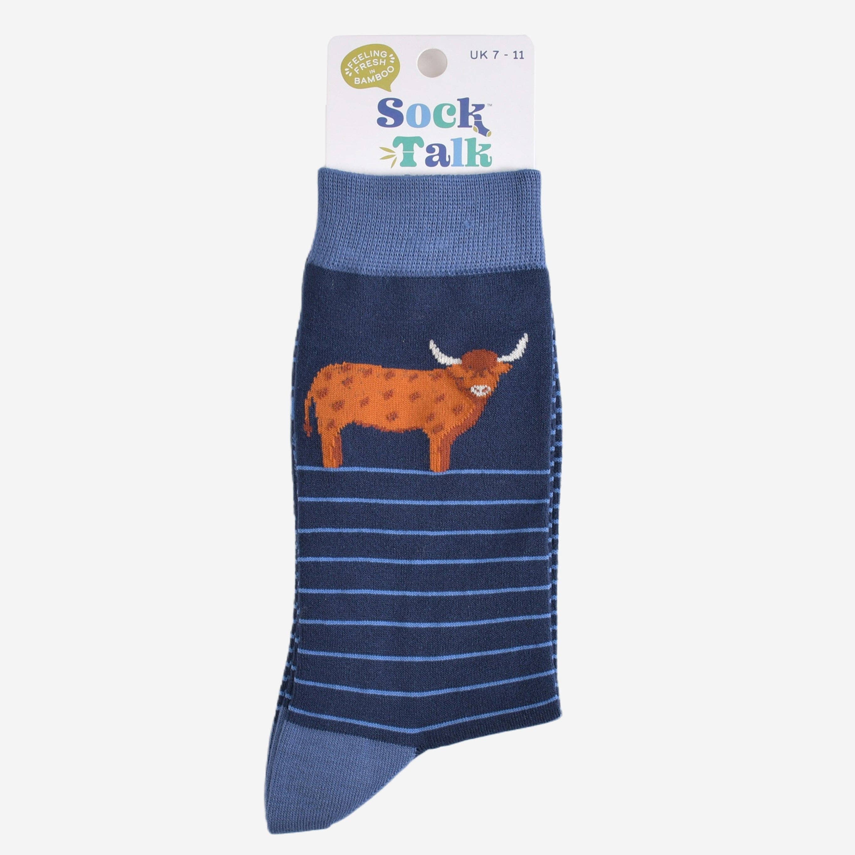 Sock Talk - Wholesale Socks - Men's - Men's Bamboo Socks - Navy Blue, Highland Cow Stripe4
