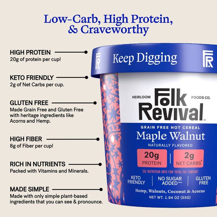 Folk Revival, LLC - Wholesale Breakfast Cereal - Maple Walnut - Keto Instant 'Oatmeal'2