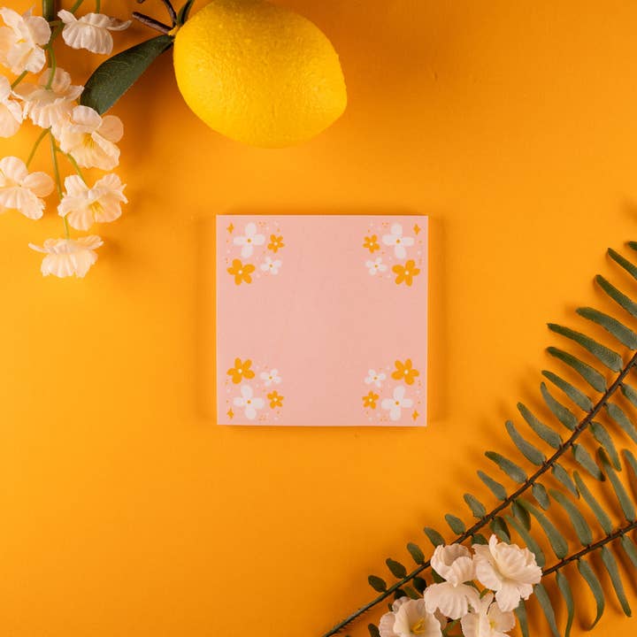 Pink Daisy Sticky Note Pad for wholesale by Sunglow Paper Co.