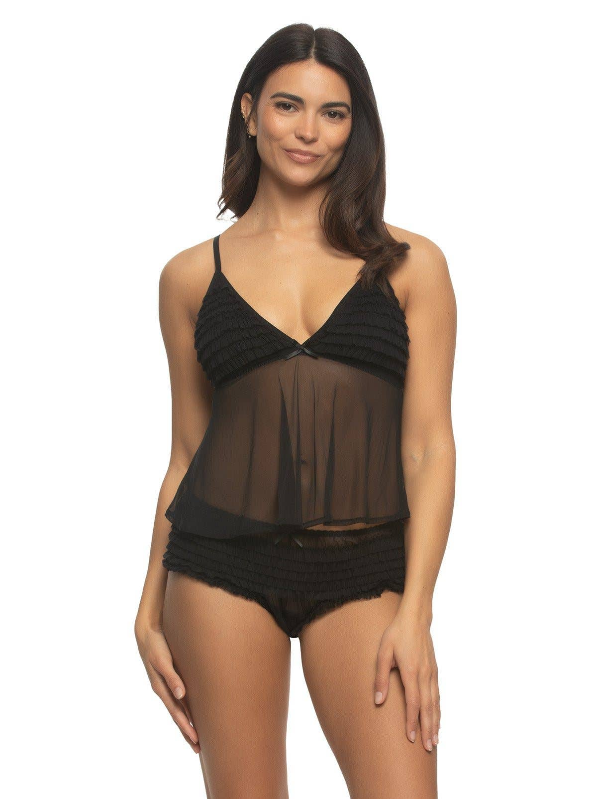 Veil Ruffle Cami and Rumba Panty 2-Piece Set - Black for wholesale on Faire0