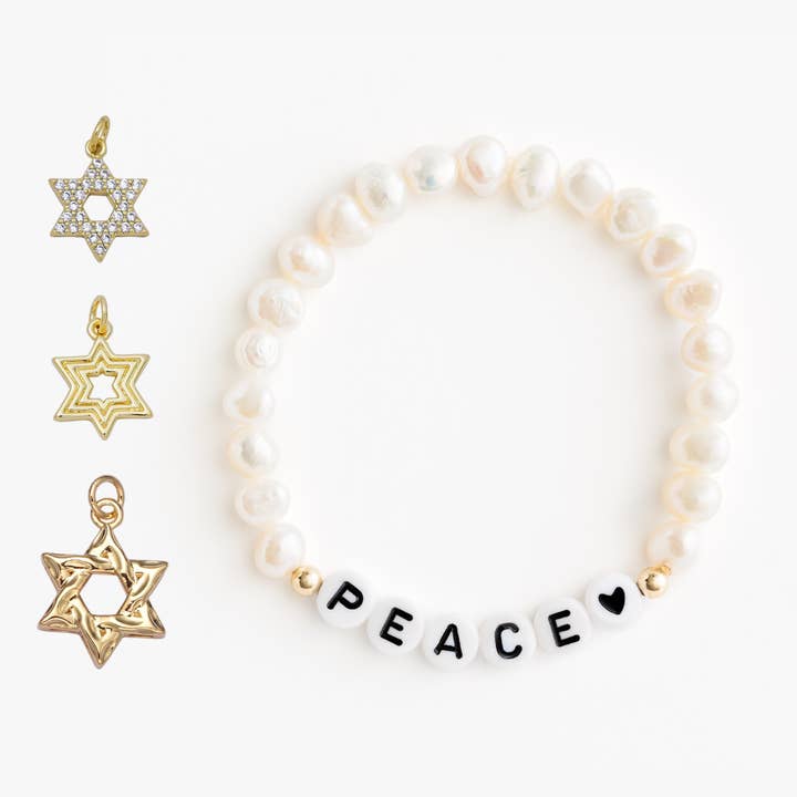 Jewish Star of David Pearl Stretch Bracelet for wholesale by Names For Good