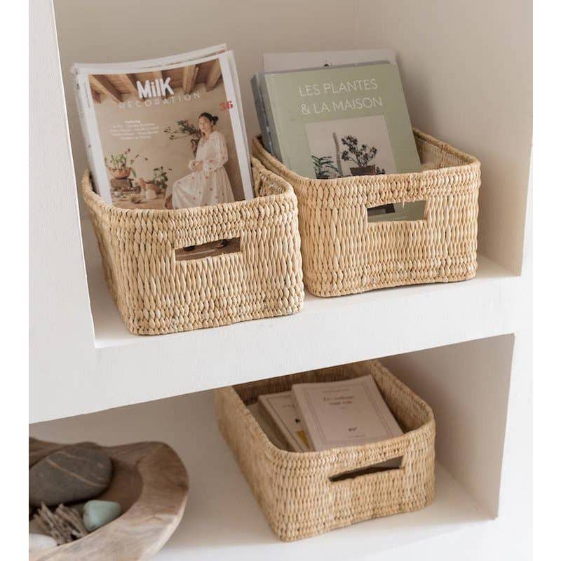 High crafty – wholesale Basket – 🧺 Handwoven Reed Storage Box with Handles – 3 Sizes | Moroc0