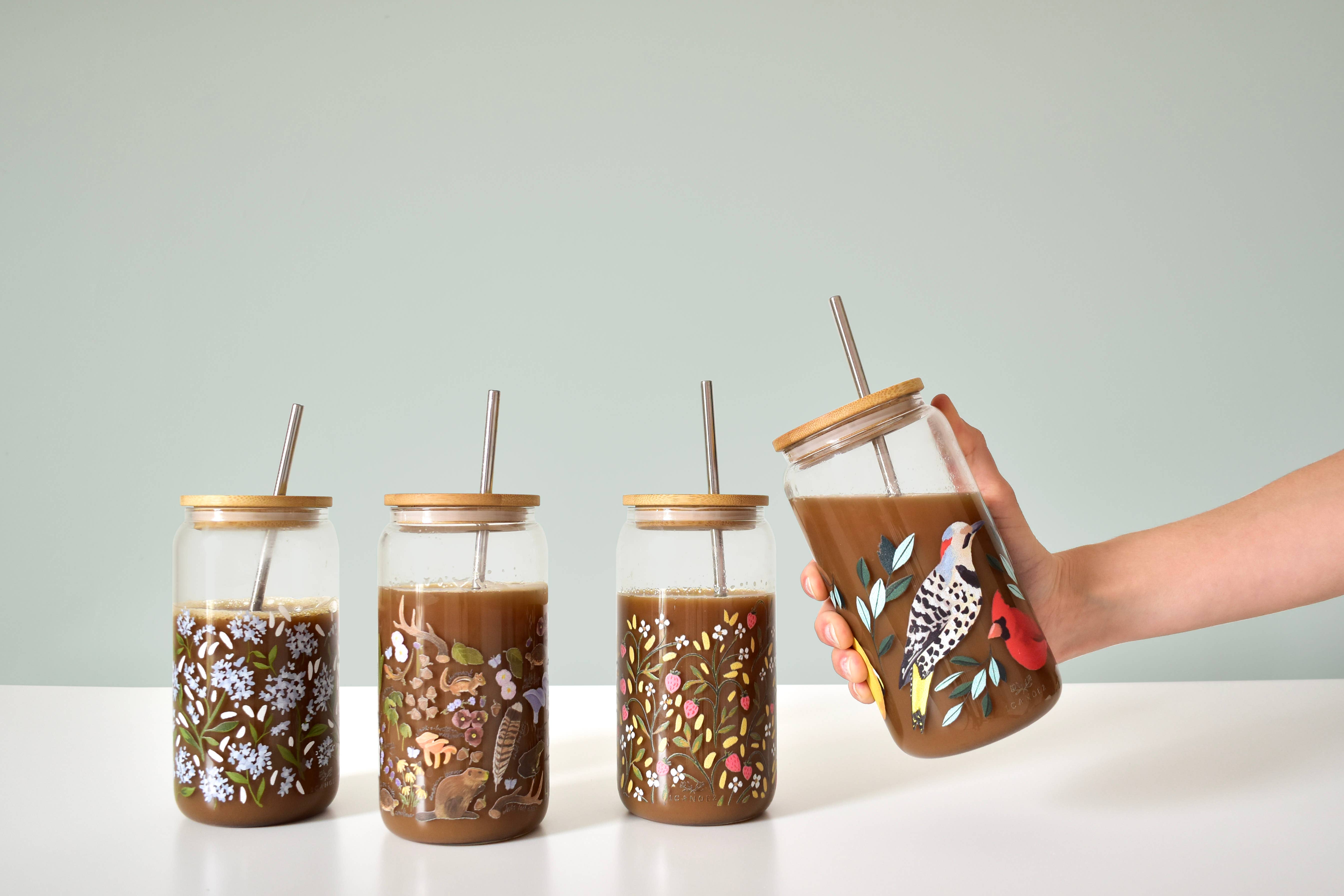 1canoe2 | One Canoe Two Paper Co. - Vendita all'ingrosso Bicchiere/tazza - Bicchiere in vetro Flora & Fauna con coperchio in bamboo2