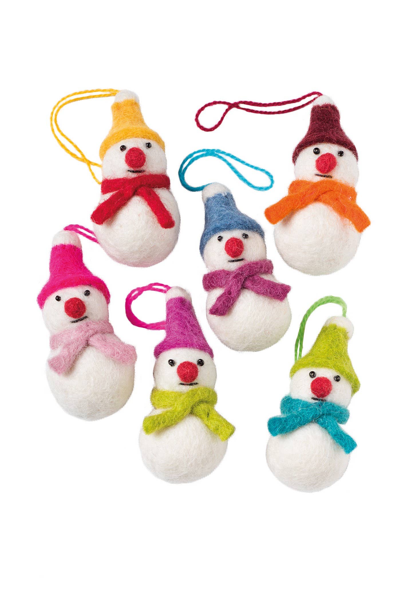 Namaste - Wholesale Christmas decoration - Set of 6 Mini Hanging Felt Snowmen Decorations2