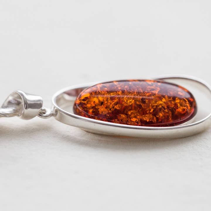 Amber necklace Sterling silver 925 pendant, brown for wholesale by AmberLithuania