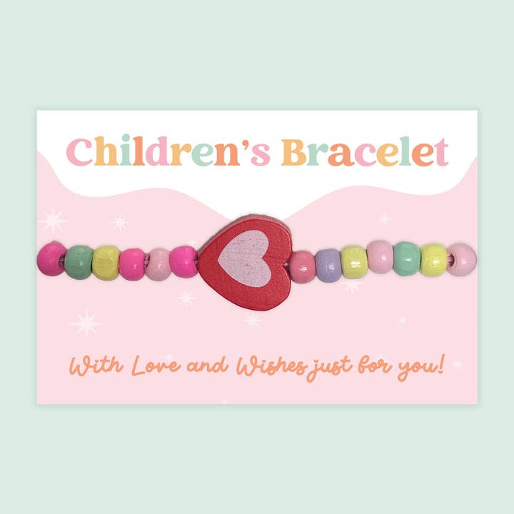 Red Heart - Children's Beaded Bracelet (CB034) for wholesale by WishStrings