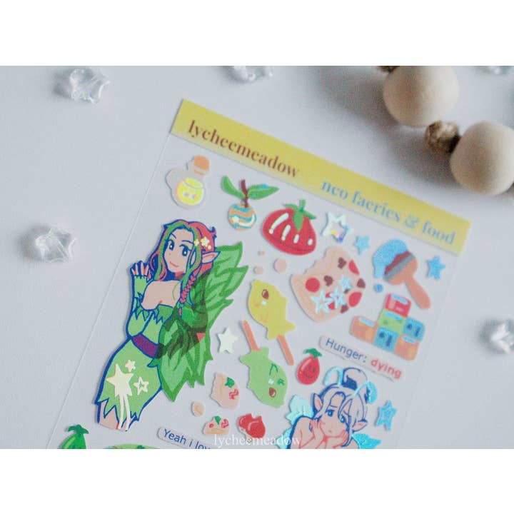 Neo Faeries Holographic Sticker Sheet for wholesale by Lycheemeadow