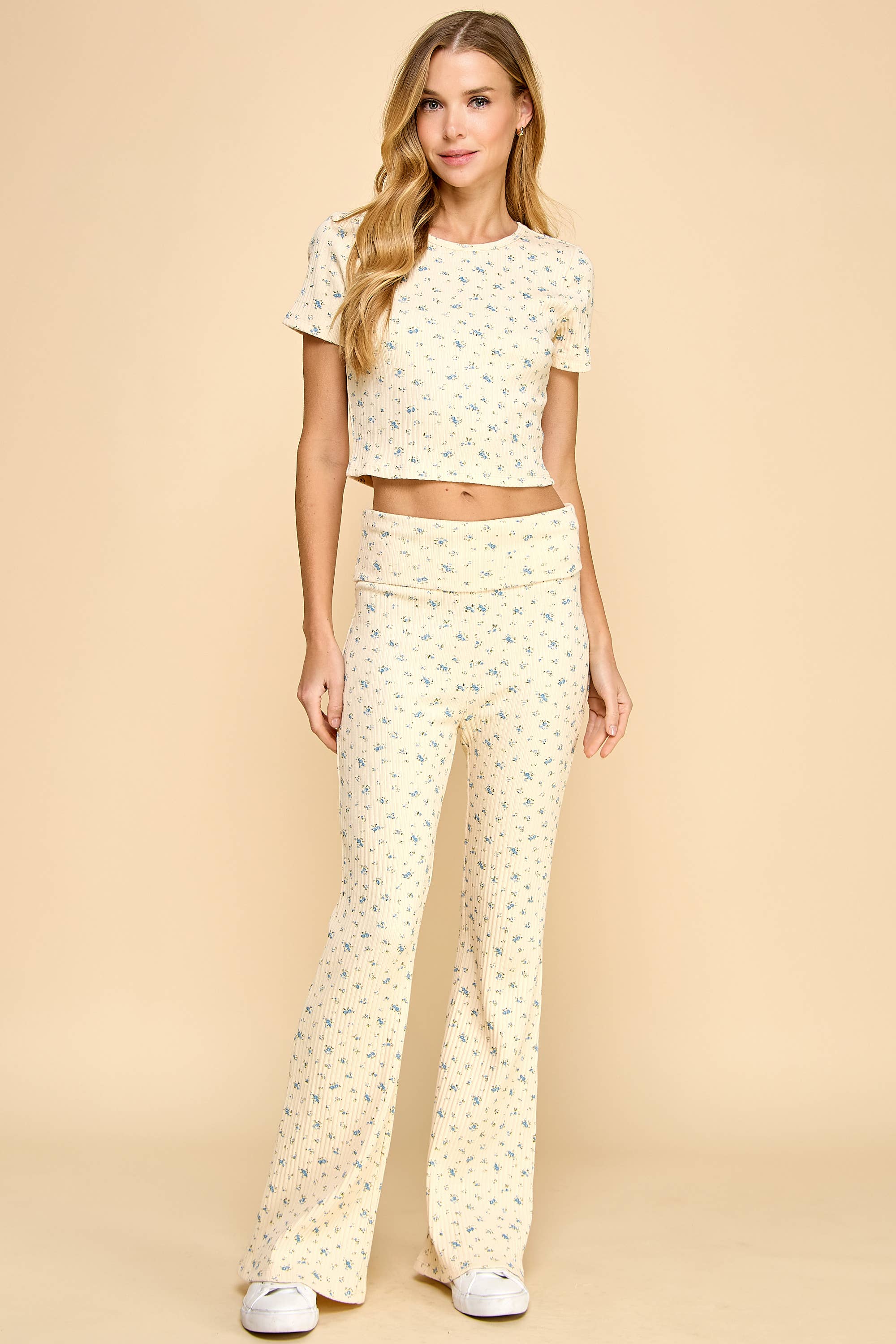 TCEC - Wholesale Lounge Set - Women's - CST1009-Motion Floral Print Ribbed Set5