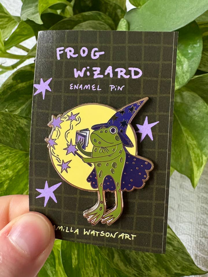 Frog Wizard Enamel Pin for wholesale by Camilla Watson Art