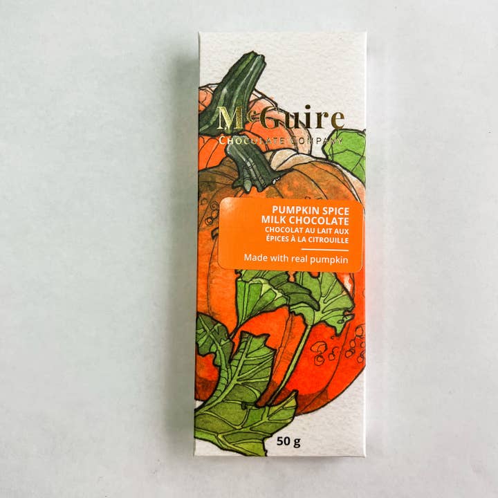 Chocolat au lait à la citrouille pour la vente par McGuire Chocolate Company