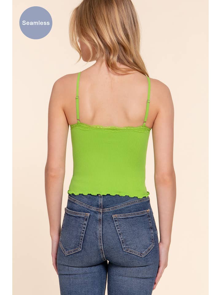 Active Basic | Active USA - Wholesale Camisole - Women's - V-neck Lace Detail Seamless Rib Knit Cami Top