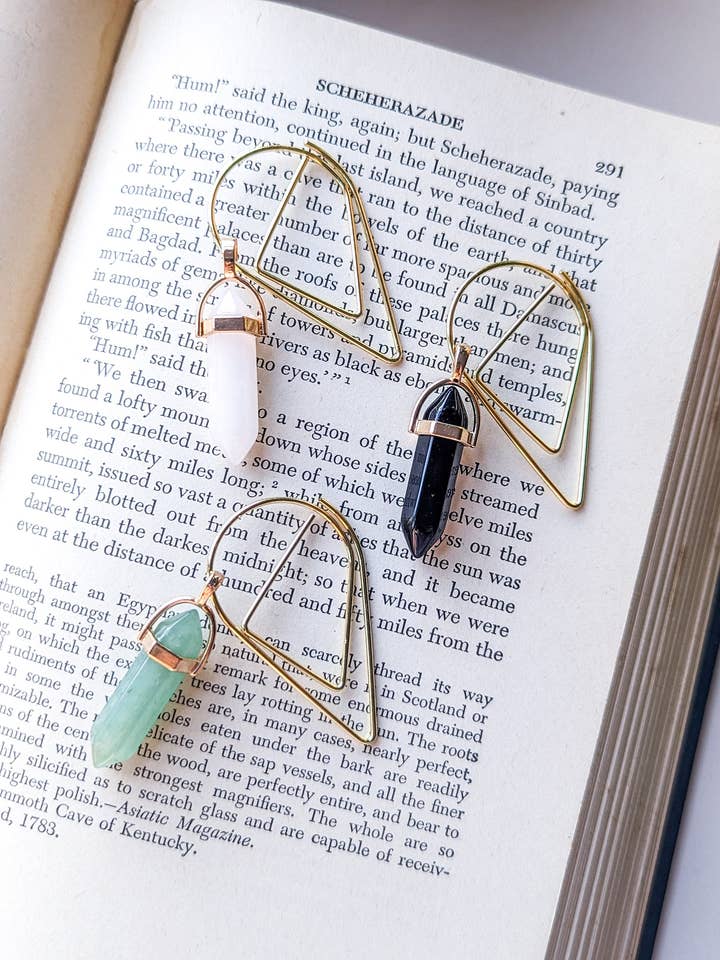 Crystal Pendant Metal Bookmark Teardrop Page Clip for wholesale by Bookish Trinkets