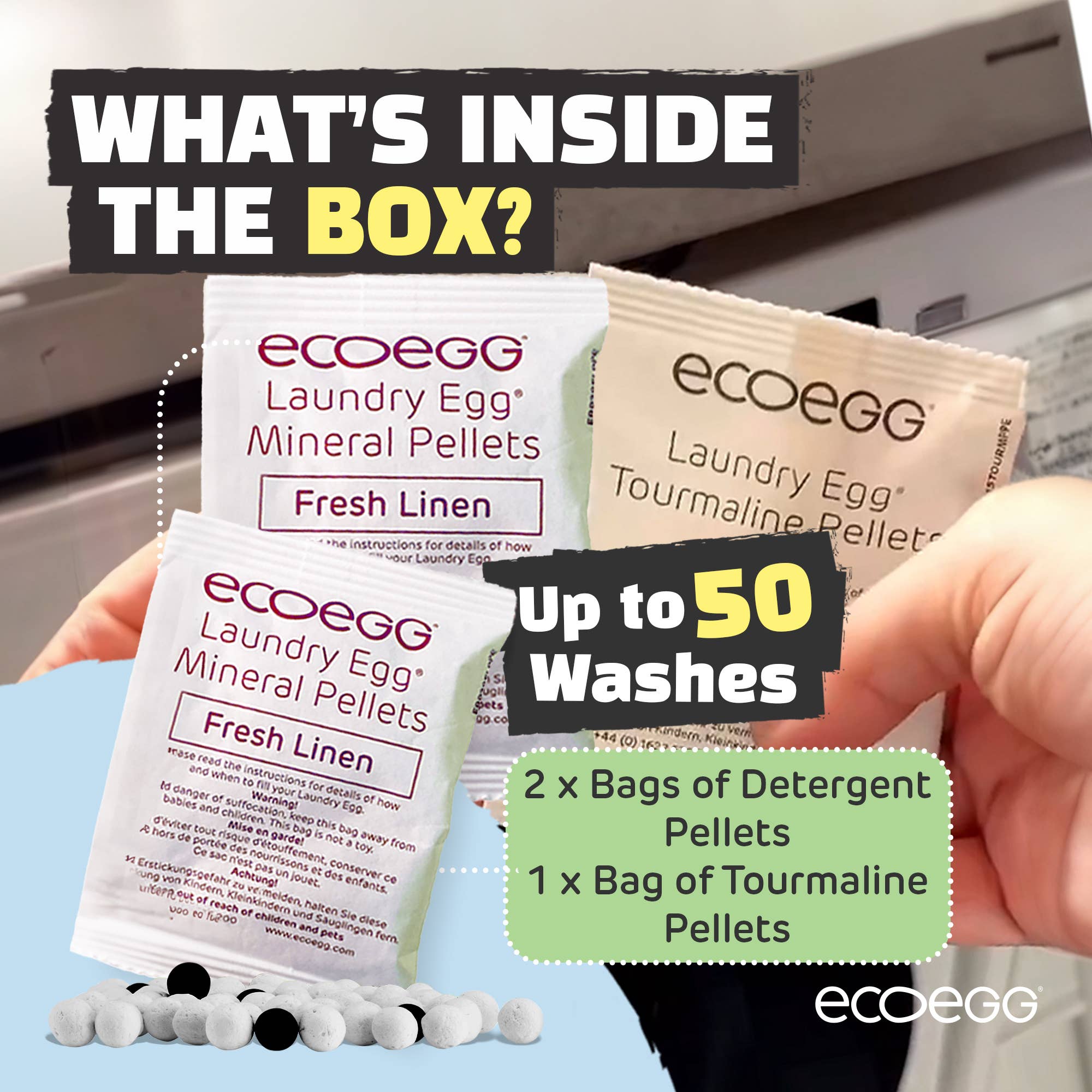 Ecoegg - Wholesale Laundry Detergent Powder/Pods - ecoegg Laundry Egg Refill Pellets - Fresh Linen - 50 washes3