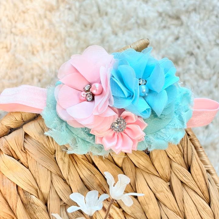 Babyroze hoofdband, aqua shabby chic blauwe hoofdband voor wholesale door Jazy and Eve
