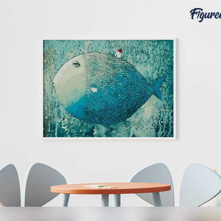 Figured'Art - Vendita all'ingrosso Kit per lavoretti fai da te - Quadro da colorare con numeri Pesce artistico incorniciato3