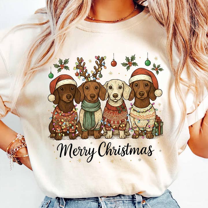 DLT Ecommerce - Wholesale T-Shirt (Graphic) - Women's - Merry Christmas Dachshund Dog Shirt, Merry Christmas Sweater0