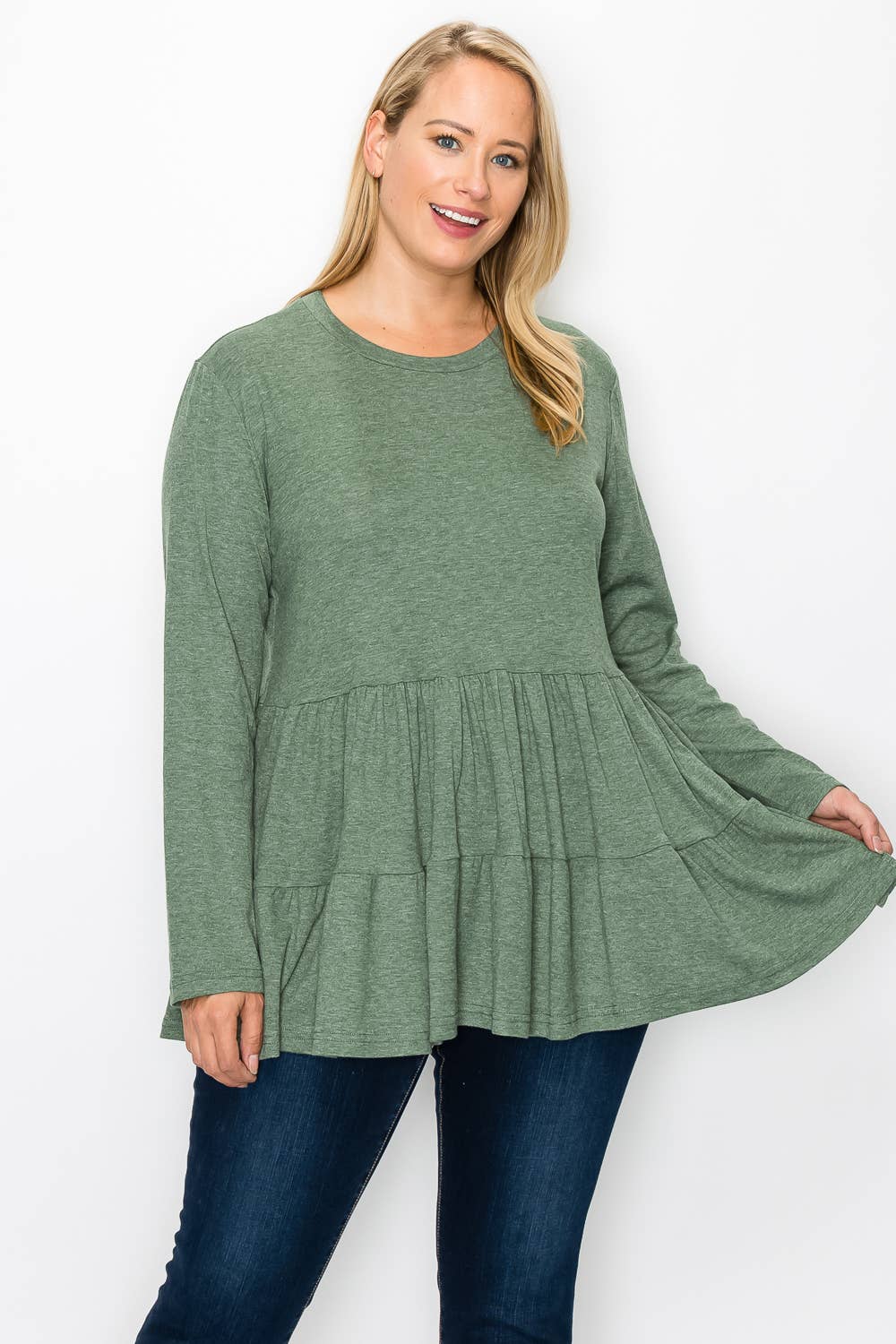 Urban Fem - Venta al por mayor Túnica - Mujer - Blusa de punto BabyDoll con volantes de manga larga para mujer de talla grande0