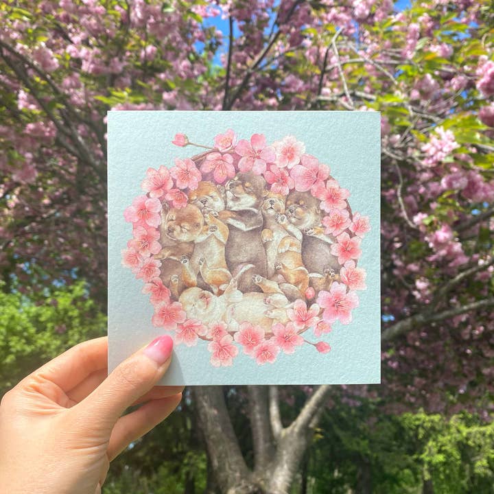 Shiso Paper - Wholesale Art Print - Shiba Inu Puppy Hanami Art Print1