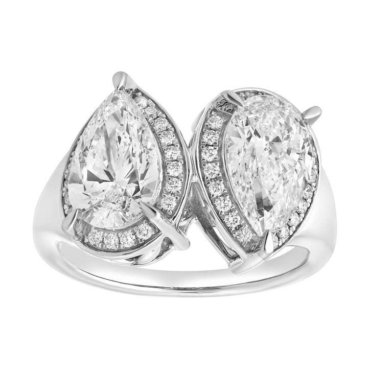 Naomi 14K White Gold Pear Toi et Moi Lab Grown Diamond Halo Ring – 3.40 cts for wholesale by LuvMyJewelry (LMJ)
