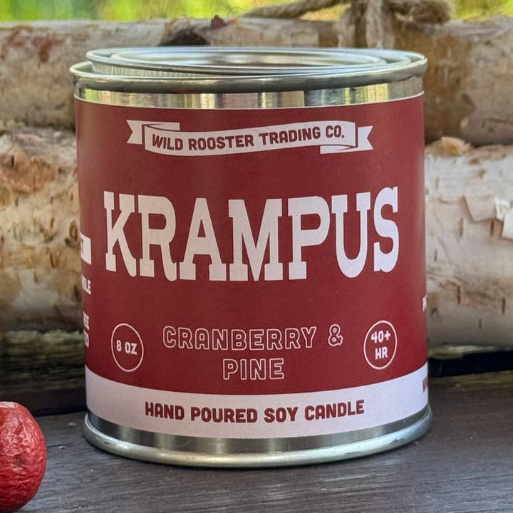 Krampus | Cranberry & Pine | Bougie parfumée à la cire de soja pour la vente par Wild Rooster Trading Co.