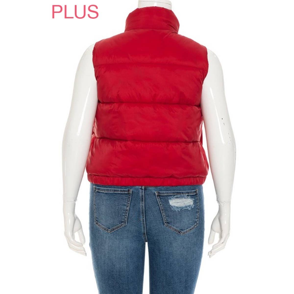 UP CLOTHING - Wholesale Outerwear Vest - Women's - PLUS Nylon High Neck Faux Down Puffer Vest7