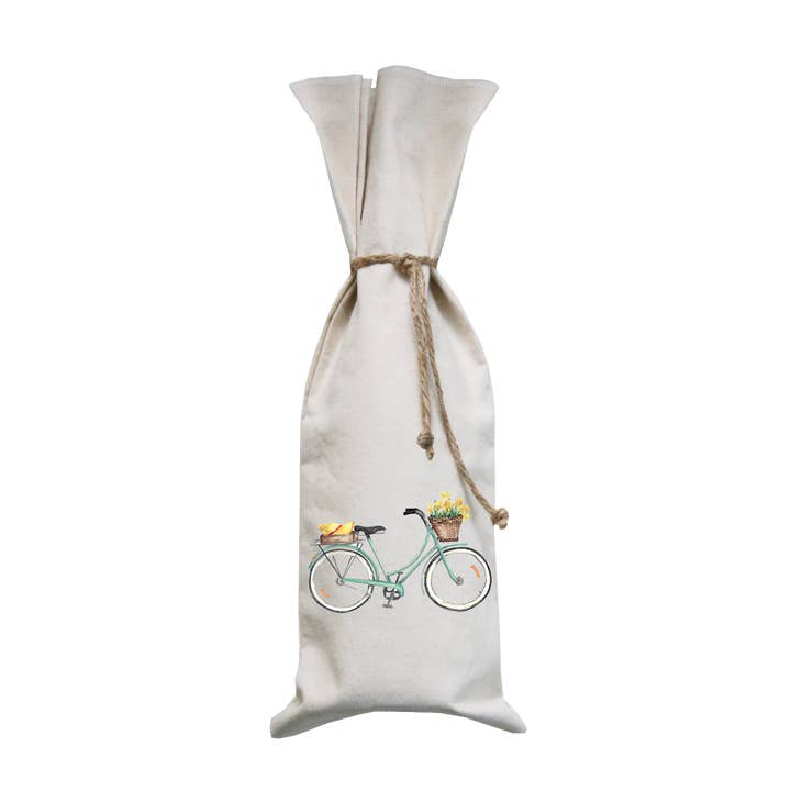 Seafoam bike con narcisi e cappello di paglia, borsa per vino per la vendita all'ingrosso da parte di Tina Labadini Designs