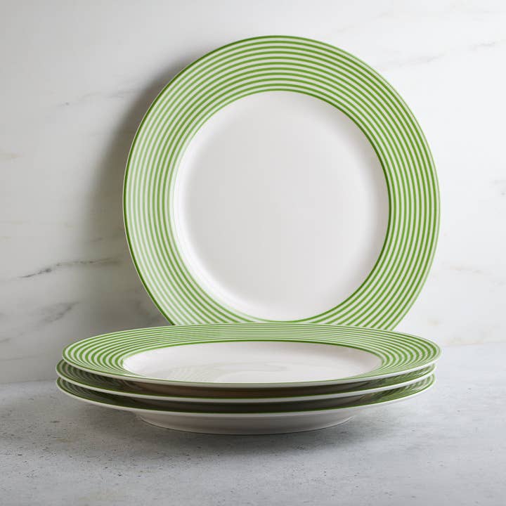 Caskata - Wholesale Dinner Plate - Newport Stripe Verde Rimmed Dinner Plate5