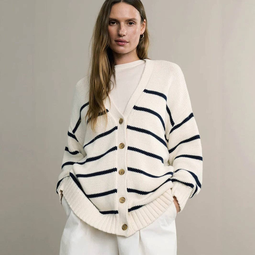 Marayn - Vente Cardigan – femme - Cardigan tricoté à rayures femme, mode européenne automne 202511