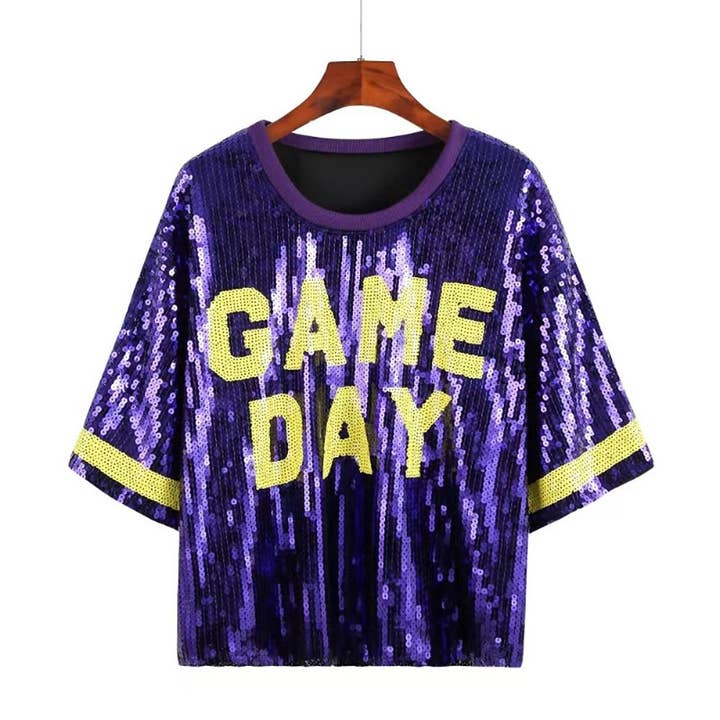Sensibling Corp. - Wholesale T-Shirt - Women's - GAME DAY Sequin Crop Top1
