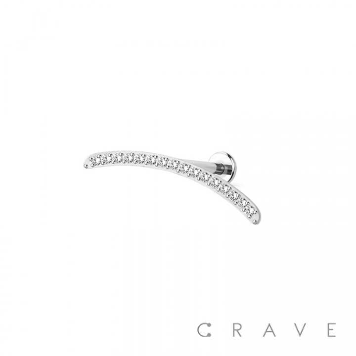 CRAVE BODY JEWELRY - Wholesale Single Earring - CURVED BAR CZ LINE PUSH IN TOP 316L SURGICAL STEEL LABRET