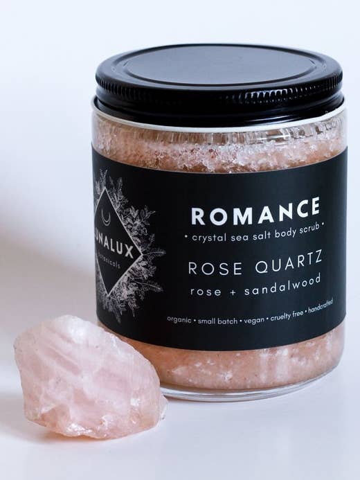 ROMANCE // Rose Quartz Crystal Body Scrub for wholesale by Lunalux Botanicals