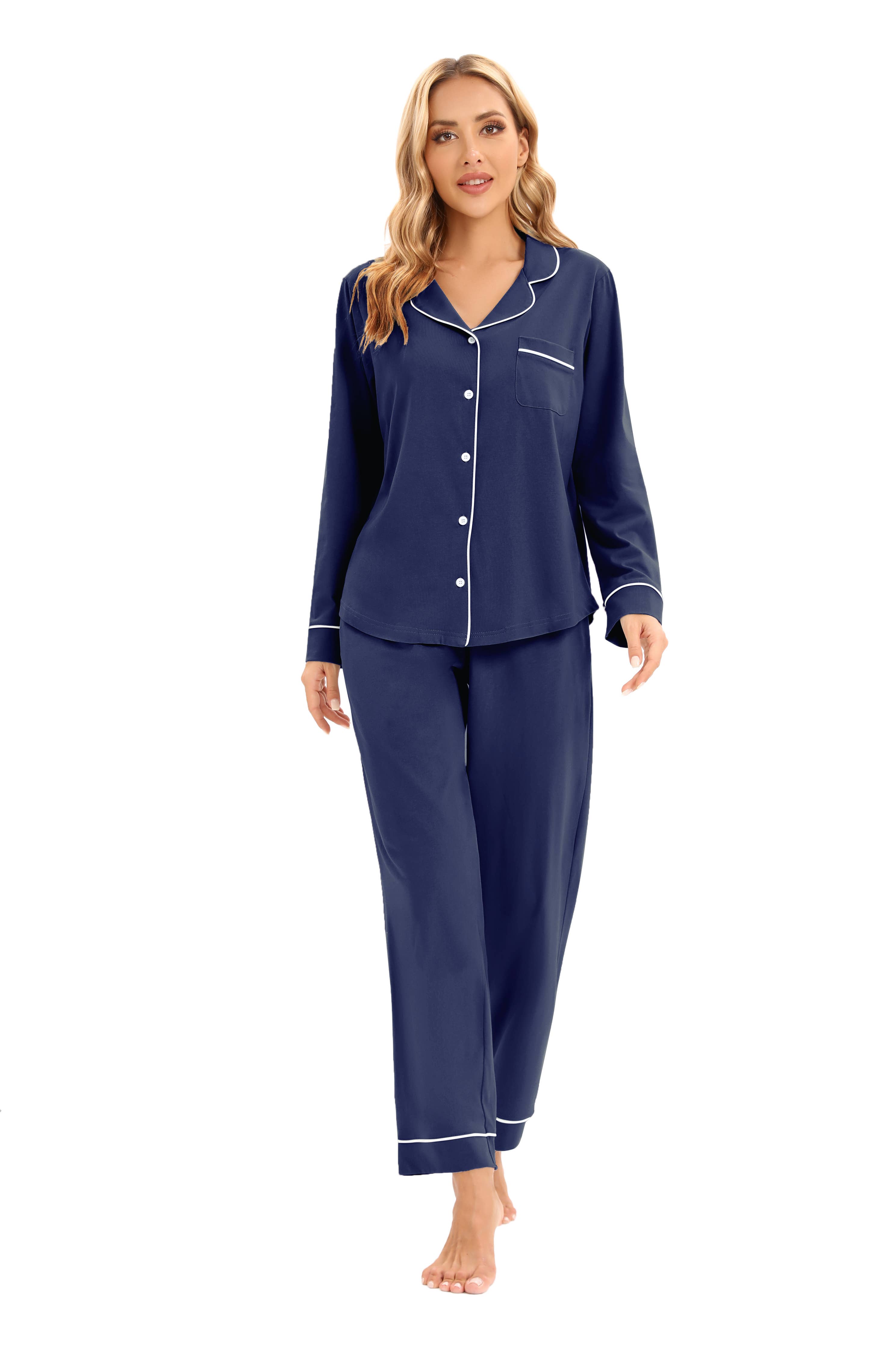 GEXWORLDWIDE - Vente Haut et bas de pyjama – femme - Ensemble de pyjama femme 100 % coton à manches longues multicolore1