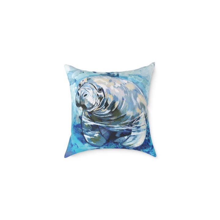 Blue Cava – wholesale Throw/decorative pillow – Artistic Manatee Pillow, Nautical Home Accent, Coastal Throw Pillow - 16”, 18”, 20”, 24” 26”
