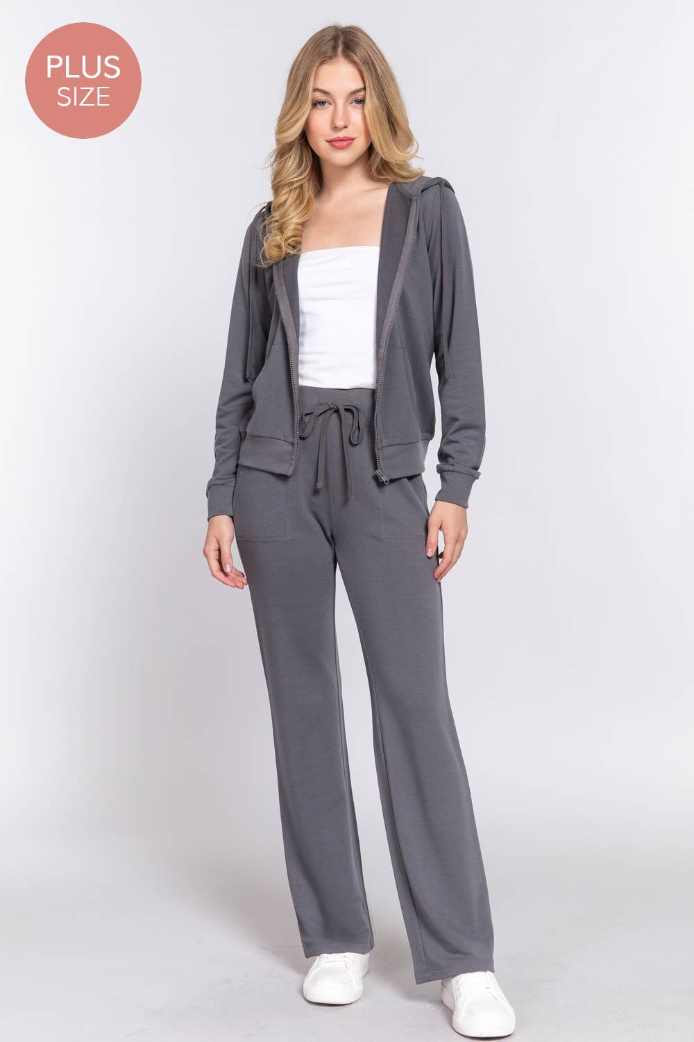 Active Basic | Active USA - Wholesale Lounge Set - Women's - [PLUS SIZE] Long Slv Hoodie Jacket & Pants Sweatsuit Set  9