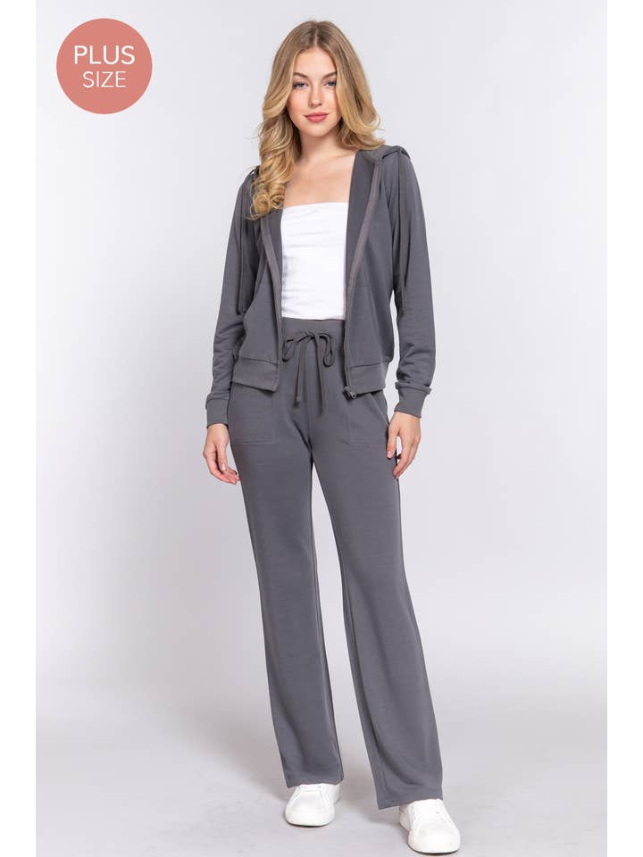 Active Basic | Active USA – Conjuntos Casual - Mulher por atacado – Conjunto de Moletom Plus Size com Jaqueta de Capuz Manga Longa e Calças9