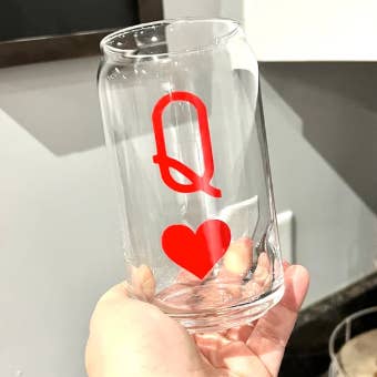 Copa de vidro da lata do dia dos namorados da rainha dos corações por atacado de Boho Sips