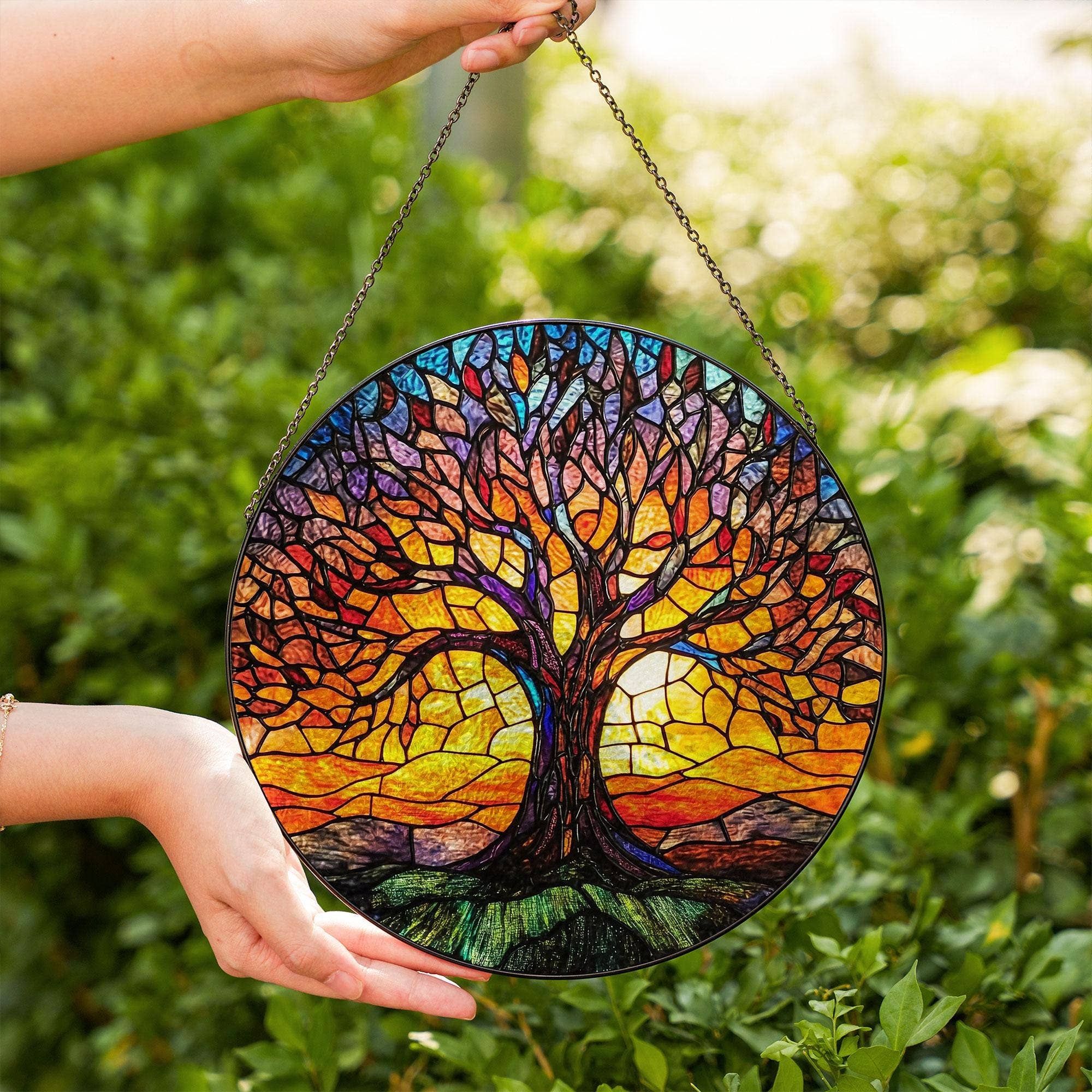 NVC Ecommerce LLC - Vente Attrape-soleil - Attrape-soleil en vitrail Arbre de Vie, Décor d'automne3