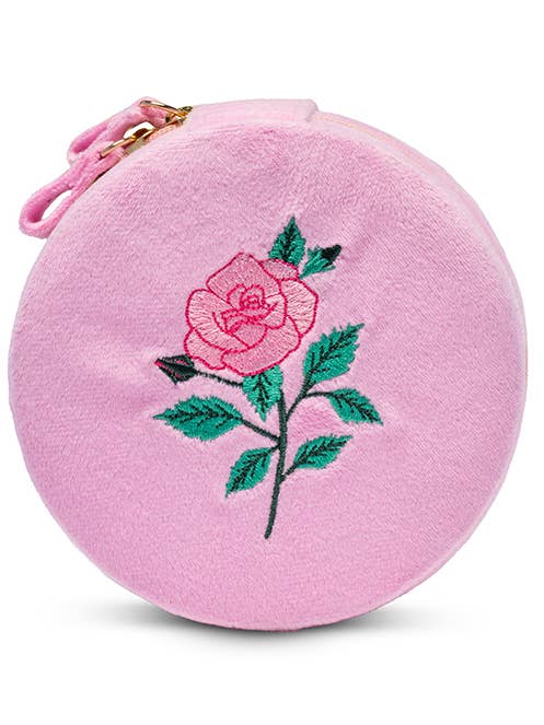 Étui à bijoux zippé en velours/Organiseur de voyage - Rose - Rose pour la vente par Living Royal