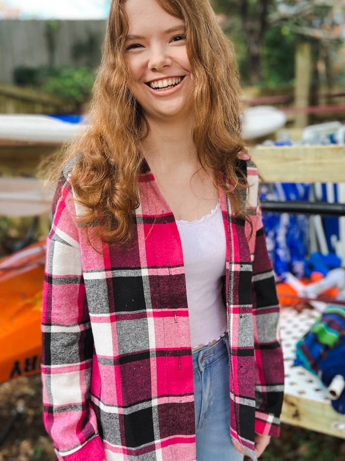 OBX Prep - Vente Veste-chemise – femme - Veste en flanelle à carreaux de marque OBX en noir et rose