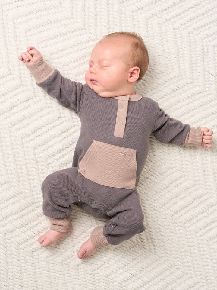 Little Bipsy - Wholesale Jumpsuit - Baby - Colorblock Ribbed Romper - Graphite1