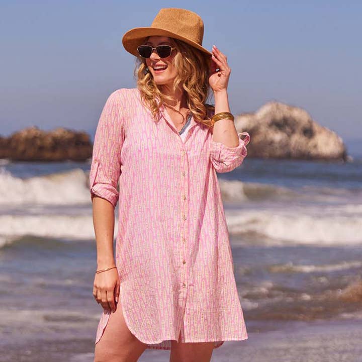 Sardina Roze Katoenen Knoopsluiting Strandtuniek voor wholesale door rockflowerpaper