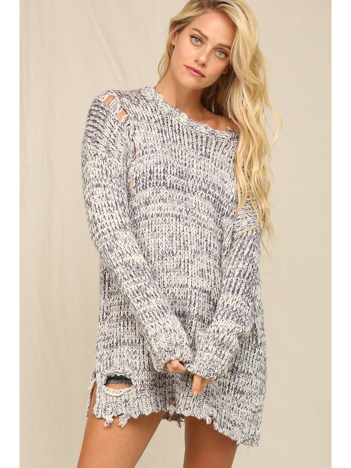 KyeMi - Wholesale Tunic Sweater - Women's - Ckunky, Distressed, Oversized Sweater12