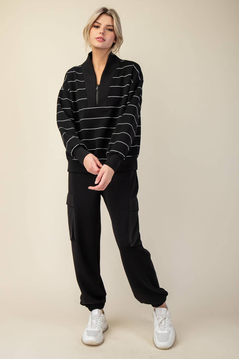 Rae Mode - Wholesale Jacket - Women's - MODAL SCUBA STRIPE V-NECK JACKET3