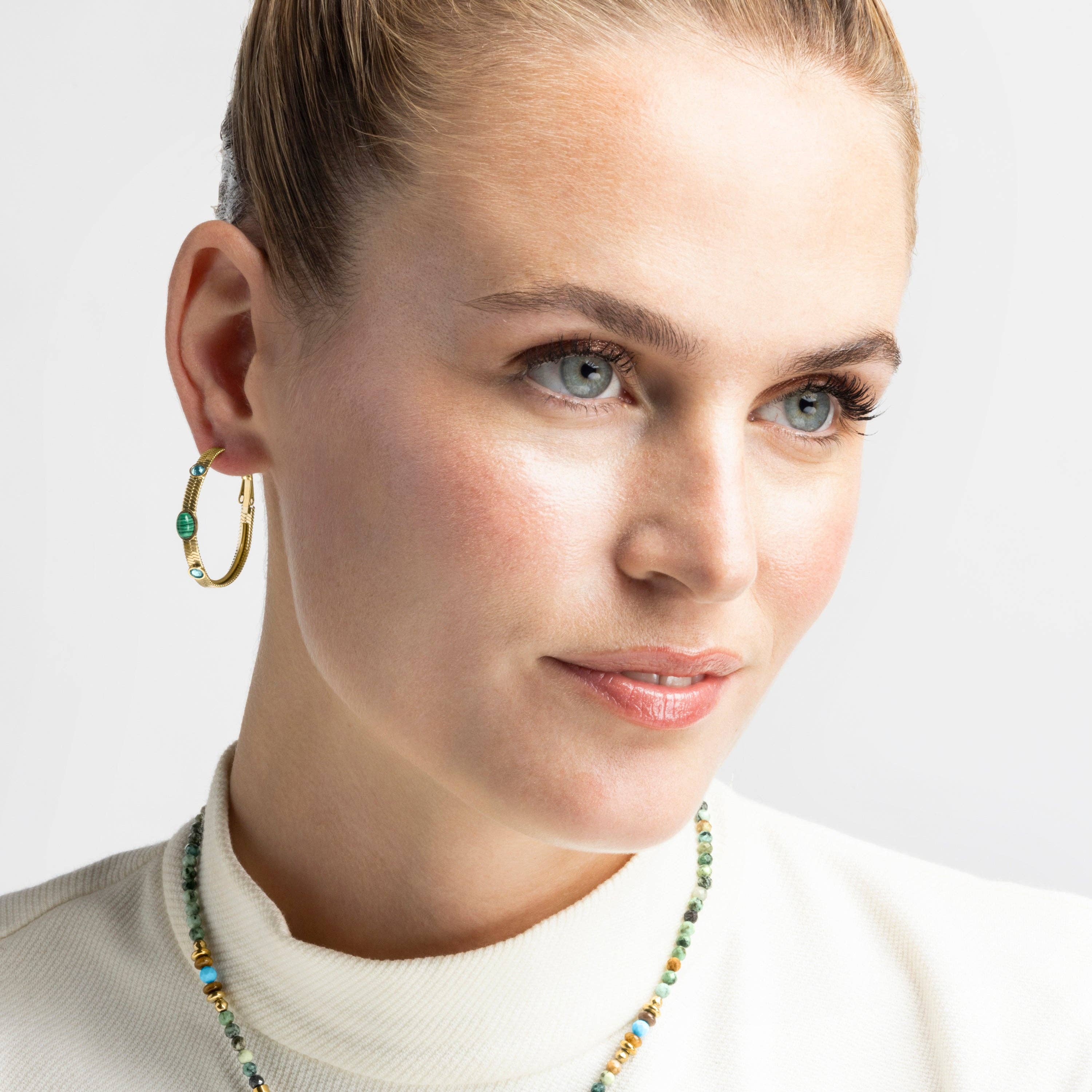 Luxenter - Wholesale Hoop Earrings - Pendientes Luxenter con Malaquita acabado oro 18k - Reus2