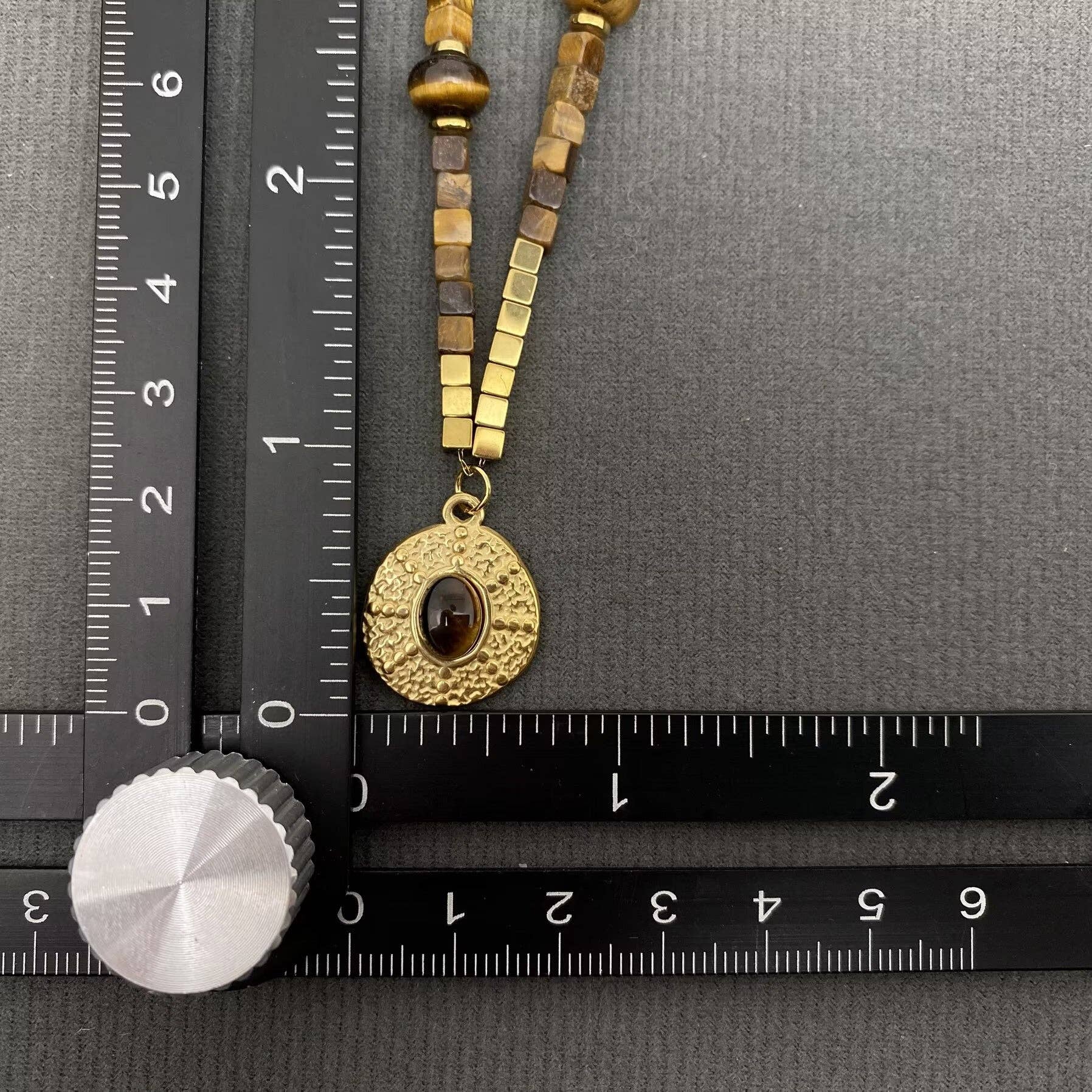 Mio Queena - Wholesale Pendant/Charm Necklace - 18K Golden S.Steel Tiger's Eye Stone Beaded Necklace - FGS/CS1