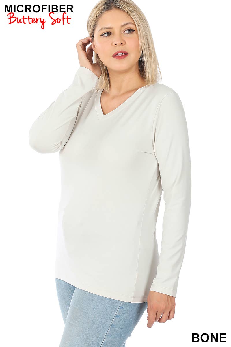 42POPS - Wholesale T-Shirt - Women's - ",...Plus Microfiber Long Sleeve V Neck Tee6