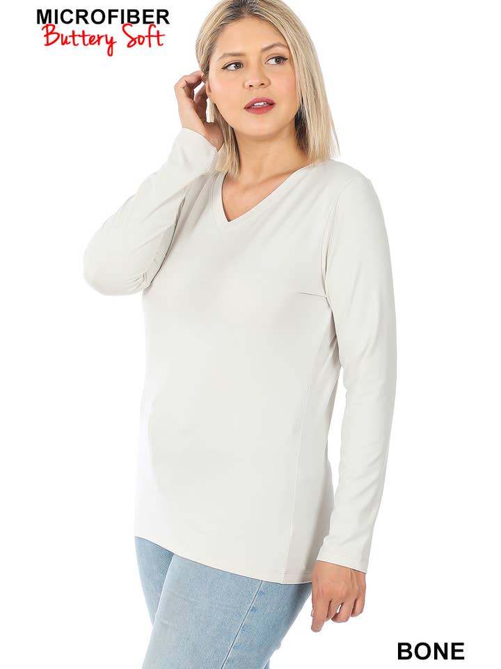 42POPS - Wholesale T-Shirt - Women's - ",.Plus Microfiber Long Sleeve V Neck Tee6